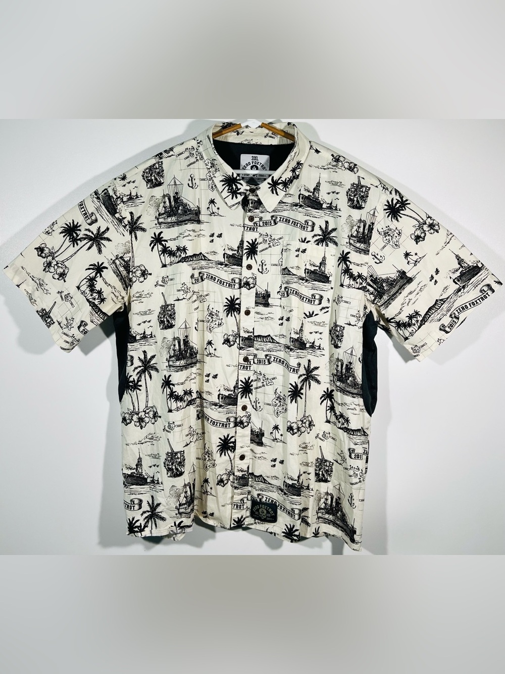 Zero Foxtrot Hawaiian Shirt Men’s 3XL Tropical Nautical Vented Stretch Button-Up